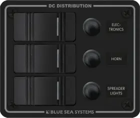 8374b-bss Blue Sea Systems Amrb-8374 - Panel H2o Cb 12vdc 3 Pos Vert Blk 1ea