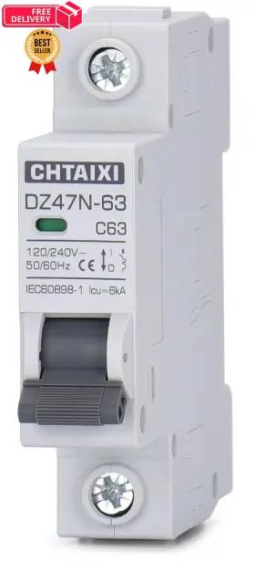 47n63-1pc Chtaixi Ac Miniature Circuit Breaker 63 Amp 120v/240v 1 Pole Din Rail Grey