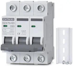 47n63-3pc Chtaixi 3 Pole Din Rail Mount Circuit Breaker 63 Amp 240v Ac Miniature Grey
