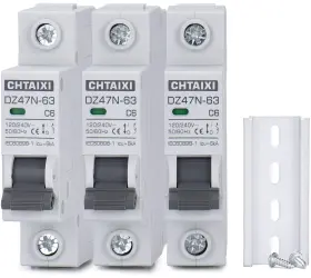47n63-p3 Chtaixi 3 Pack 1 Pole Miniature Circuit Breaker 6 Amp 120v/240v Ac Din Grey