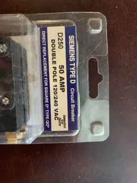 D250 Connecticut Electric 094925019278 Circuit Breaker 50amp Double Pole Siemens Type D - Replace Square Qo #2