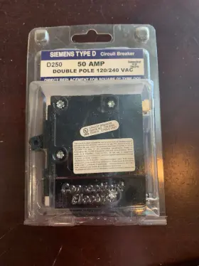 D250 Connecticut Electric 094925019278 Circuit Breaker 50amp Double Pole Siemens Type D - Replace Square Qo