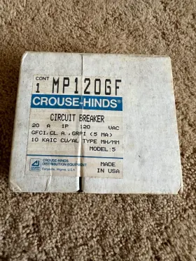 Mp120gf Crouse-hinds 1 Pole 20 Amp 120v Gfi Gfci Breaker In Sealed Box