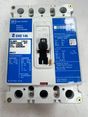 Ehd3040 Cutler Hammer 40 Amp Circuit Breaker 480 Vac 250 Vdc 3 Pole
