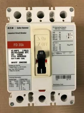 Fd3040 Cutler-hammer Fd 3 Pole 40 Amp 600v Red Label Circuit Breaker