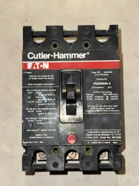 Fs320020a Cutler-hammer Fs320020 Eaton Circuit Breaker 20amp 3-pole 240vac - Clean And Tested