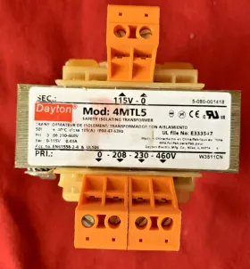 208-230-460v Dayton 4mtl5 Safety Isolating Control Transformer Primary Sec 115v