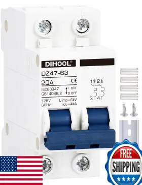 B09p4x5g5p Dihool 2-pole 20a Ac Miniature Circuit Breaker 110v Low Voltage Disconnect