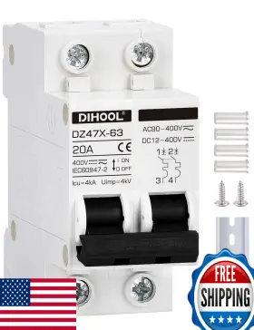 B0b252s6zr Dihool 20a 2 Pole Solar Disconnect Switch Non-polarized Din Rail Mount 12-480v