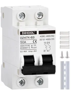 B0b256hf2p Dihool 50a 2 Pole Solar Disconnect Switch Din Rail Mount Non-polarized 12-400v