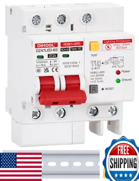 B0crkn96tb Dihool 20a 20ka Ground Fault Circuit Breaker Surge Protector Din Rail Mount