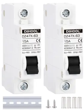 Dihool Dz47x-2x1p-15a Ac/dc Miniature Circuit Breakers 2 Pack Single Pole 15 Amp White