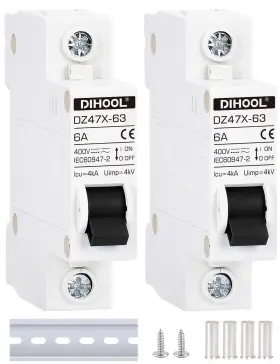 Dihool Dz47x-2x1p-6a Ac/dc Miniature Circuit Breakers 2 Pack Single Pole 6 Amp 12v White