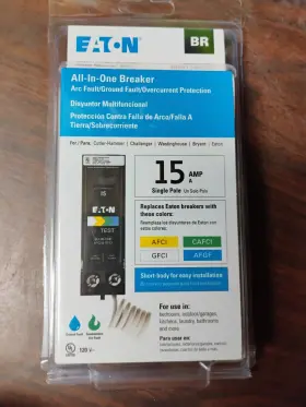 Brn115a1cs Eaton Circuit Breaker Afci Gfci 15 Amp 1-pole New In Packaging