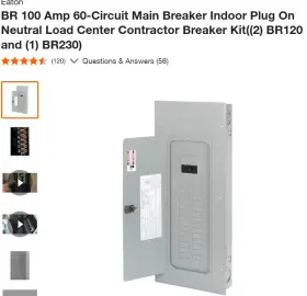 Brp30b100v25 Eaton 100 Amp 60 Circuit Main Breaker Kit Neutral Load Center 2 Br120 And 1 Br230