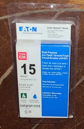 Chfafgf115cs Eaton 15a Dual Purpose Arc Fault/ground Fault Circuit Breaker - #chfafgf115cs