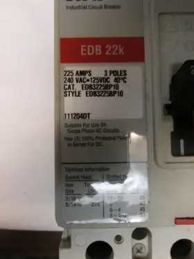 Edb3225bp10 Eaton Ch Edb 3p 225a 240v Breaker R/s Edb3225 ..c-49 #2