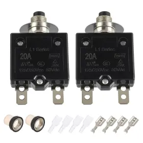 Eplzon Ep-2p-20a 20a Manual Reset Push Button Circuit Breaker 125/250v Ac 50v Dc Black