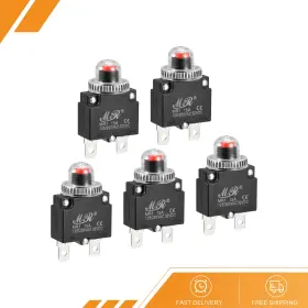 Dc32v Gryfton 680811090294 5 X Circuit Overload Protector 15a Ac125/250v Push Button Thermal Breaker