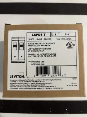 Leviton Lspd1-t 15a 120v Ac Surge Protection Device Circuit Breaker White