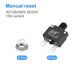 Dc32v Metallixity 636939714741 5pcs Circuit Overload Protector 15a Ac125/250v Push Button Thermal #3