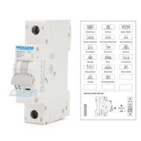 Mcb1pac240v010 Mollom Ac 1 Pole Miniature Circuit Breaker 110v-240v 10amps C10 Scene White