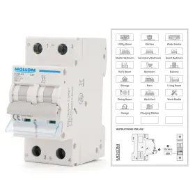 Mcb2pac240v020 Mollom Ac 2 Pole Miniature Circuit Breaker 110v-240v 20amps C20 Scene White
