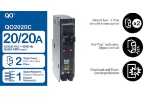 Qo2020cp Schneider Electric Usa Inc Square D Indoor 20/20a 120/240v Tandem 1-pole Circuit Breaker 3.22 Inch #3