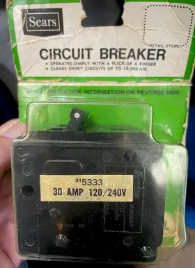 53333 Sears Ac 125/250v 30 Amp Double Pole Circuit Breaker. New From The 90 S