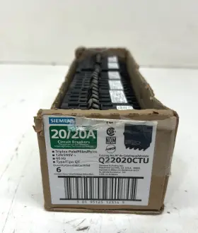 Q22020ctu Siemens 6pk Triplex 2 Outer 20amp Single Pole 1 Inner Double Breaker