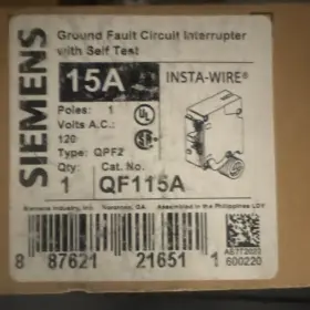 Qf115a Siemens 1-pole 15a 120v Plug-in Gfci Circuit Breaker Self-test