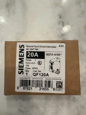 Qf120a Siemens Gfci Circuit Breaker 20a 1-pole 120v Self Test