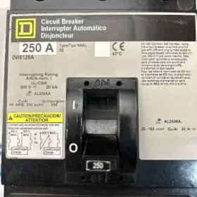 0w6129a Square D Circuit Breaker 250 Amp 500 Volt 3 Pole Aux And Shunt. Pullout #2