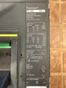 Square D Pgl36100cu33a Powerpact Pgl361000cu33a Breaker Micrologic 5.0 1000a 3-pole