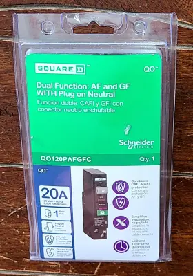 Qo120pafgfc Square D Qo 20a Dual Function Af And Gf With Plug On Neutral - Model #qo120pafgfc