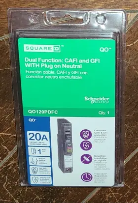 Qo120pdfc Square D Qo 20a Dual Function Cafi And Gfci With Plug On Neutral -
