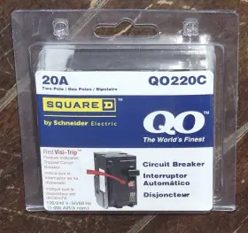 Square D Qo220c Qo 20a Two Pole Circuit Breaker With Red Visi-trip - Model #qo220c