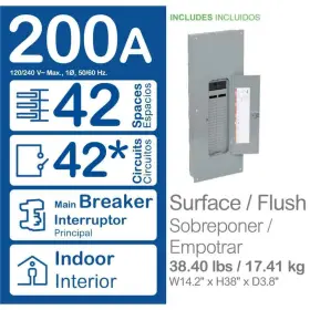 Qo42m200pcvp Square D Qo 200 Amp 42-space 42-circuit Indoor Main Breaker Plug-on Neutral Load Center W #2