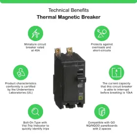 Qob245cp Square D Circuit Breaker Non-neutral 45 Amp Standard Trip Bolt-on Thermal Magnetic #2