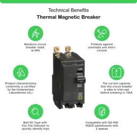 Qob260cp Square D 2-pole Circuit Breaker Qo 60-amp Bolt-on Type With Visi-trip Indicator #2