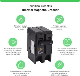 Hom2100cp  Telemecanique Sensors New Electric Homeline 100-amp Two-pole Circuit Breaker #2