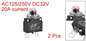 Dc32v Uxcell 641832509066 2 X Circuit Overload Protector 20a Ac125/250v Push Button Thermal Breaker #2