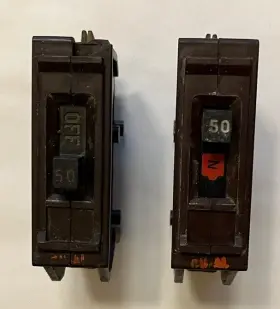 A50m Wadsworth Lot Of 2 50a 1p 120 Volt Circuit Breakers One Chipped Bench Tested