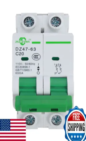 B09f5zqlpd Zgledun 2 Pole 20a 120/240vac 6ka Din Rail Ac Miniature Circuit Breaker