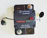 Optifuse Waterproof High Amp Circuit Breaker 50A 42V D.c. Manual Reset 153050. Fixed Price $25.00.