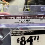 1- Connecticut Electric UBIP240 Pushmatic Circuit Breaker, 2-POLE 40-AMP,. Fixed Price $69.00.