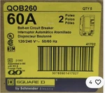 Square D QOB260 120/240V 10KA 2-POLE Bolt-on Circuit Breaker Amp. Fixed Price $30.00.