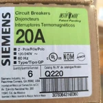 (qty 6)NEW Siemens Q220 Circuit Breaker -2POLE 20AMP 120/240V , 60HZ. Fixed Price $107.00.