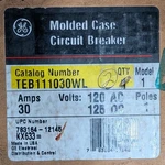 Ge TEB111030WL 30A Pole 120VAC 10KAIC Bolt-on Molded Case Circuit Breaker Lugs. Fixed Price $80.00.